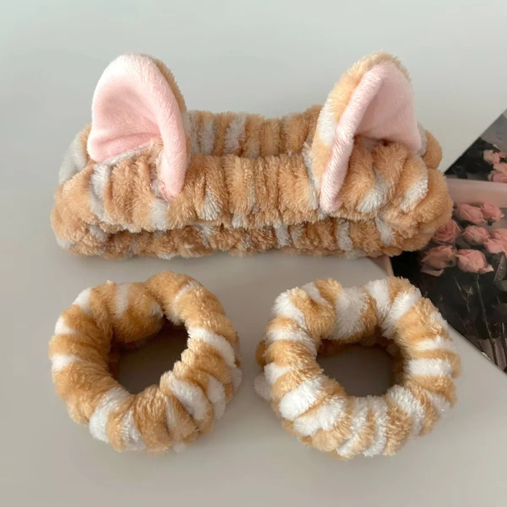 Winter Headband Fleece - 3 pièces/ensemble imprimé léopard mignon chat