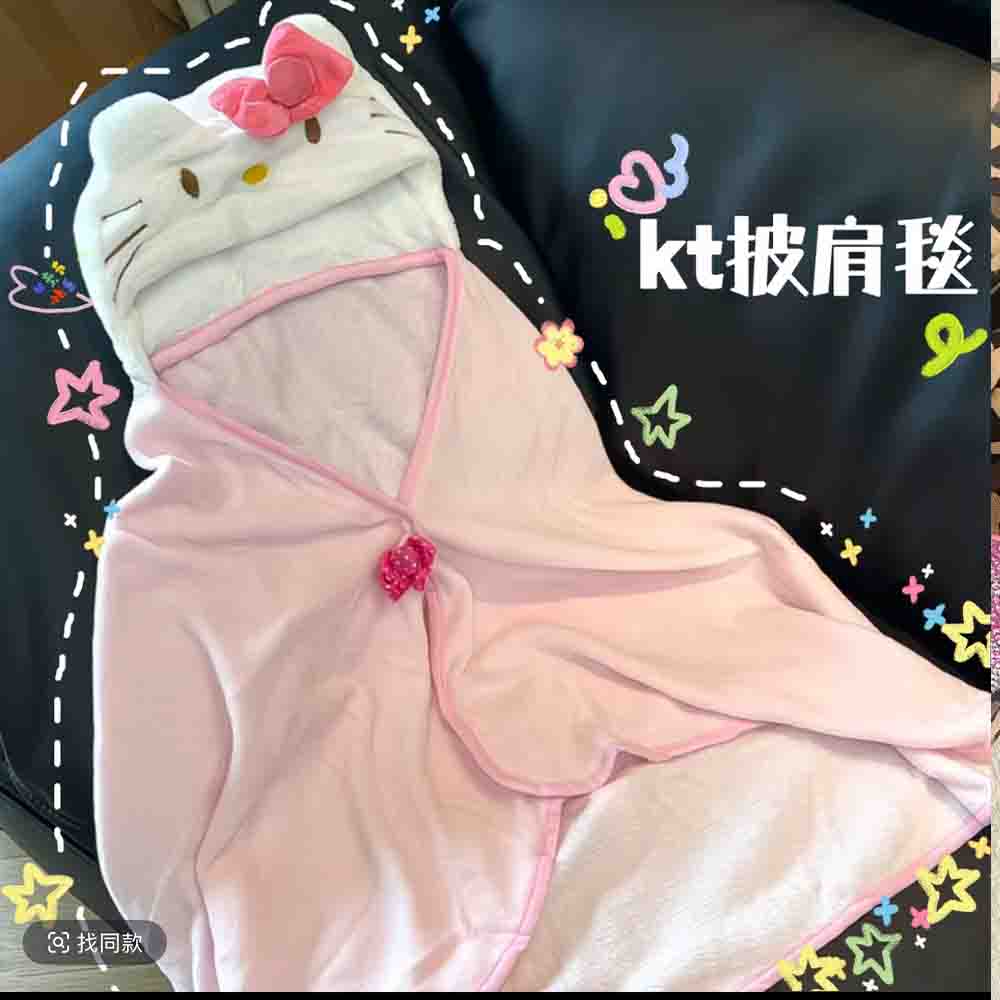 Shawl Wrap Winter - Mignonne cape-couverture Hello Kitty à capuche