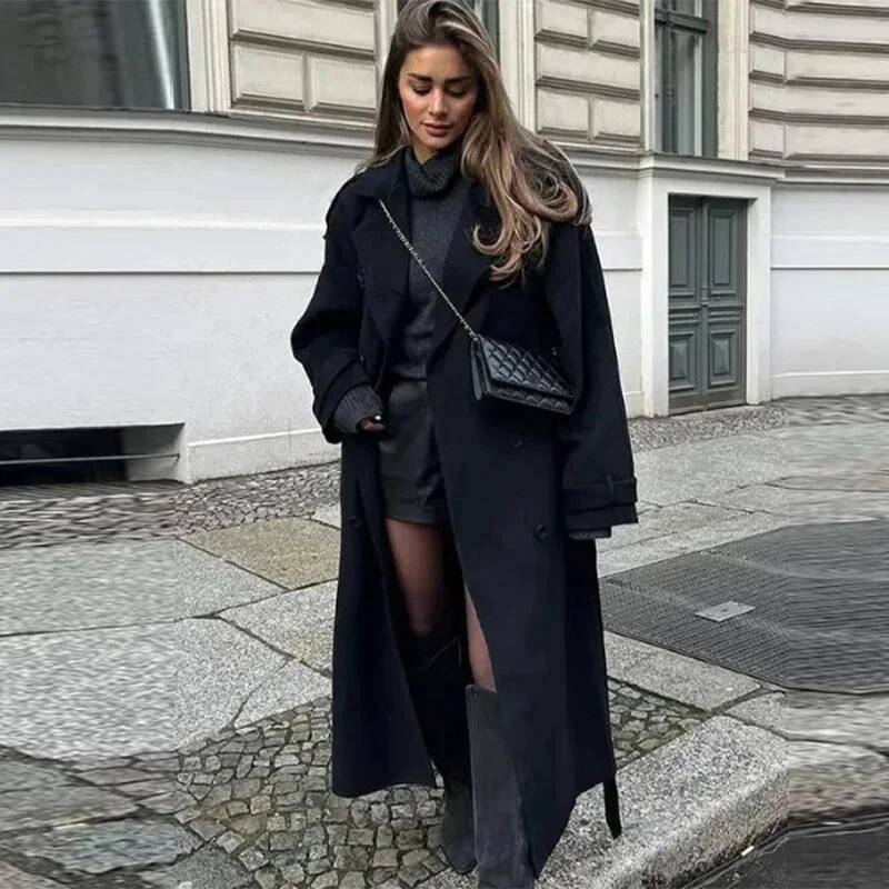 Manteau long élégant gris en f - Wool Coat Peacoat avis et prix
